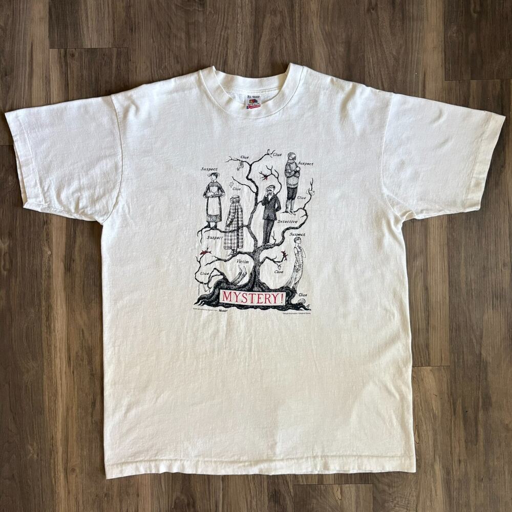 Vintage Edward Gorey PBS Mystery T-Shirt Men's Size XL Single Stitch RARE 1990s